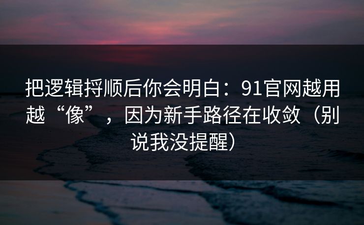 把逻辑捋顺后你会明白：91官网越用越“像”，因为新手路径在收敛（别说我没提醒）