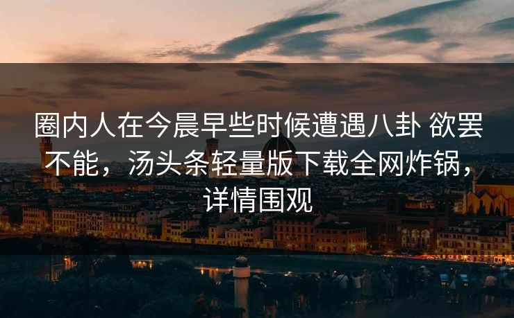 圈内人在今晨早些时候遭遇八卦 欲罢不能，汤头条轻量版下载全网炸锅，详情围观